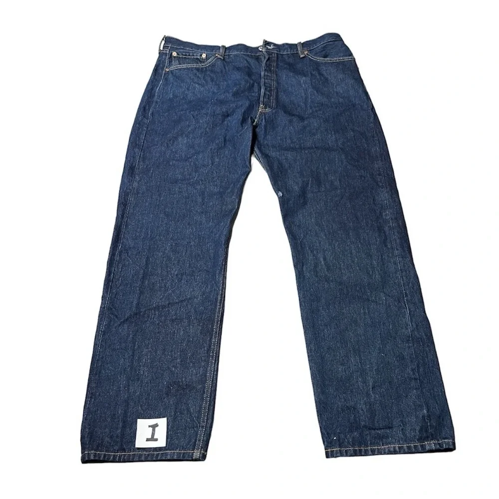 Levis 501 Jeans Mens 42x34 Blue Straight Button Fly Workwear Dark Wash Denim